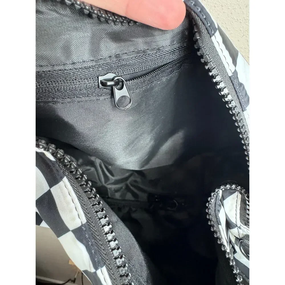 Titosha Black & White Checkered Nylon Crossbody Bag